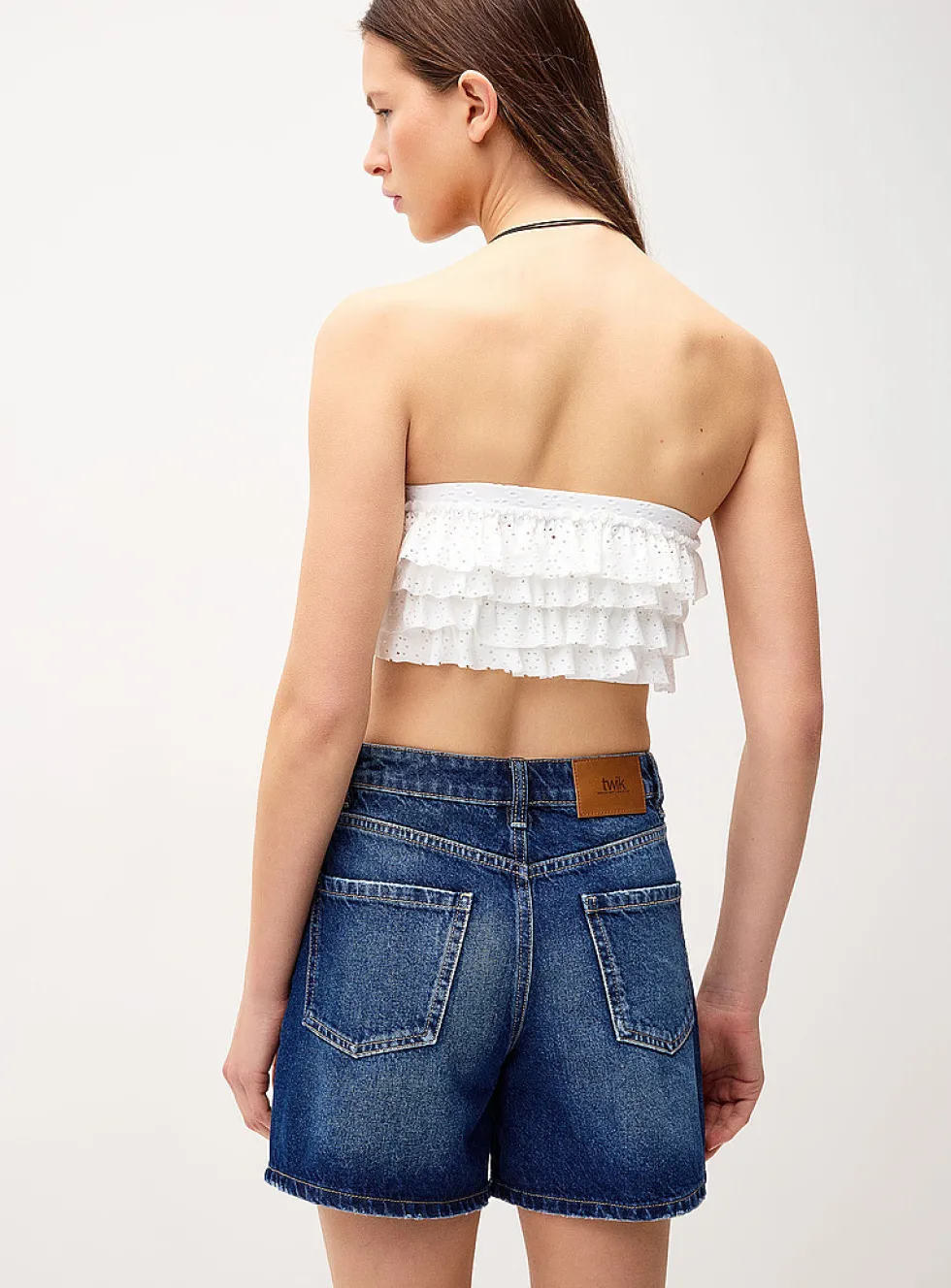 High-rise denim mom short