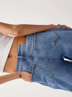 High-rise wide-leg studded jean