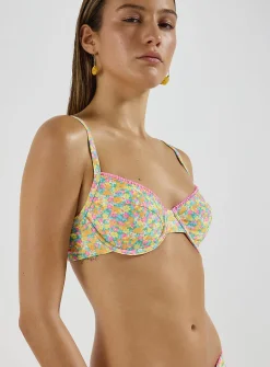 Hula Honey ruffle trim floral balconette top