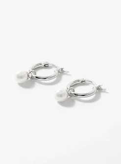 Iridescent bead small silver hoops