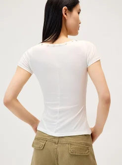 Iridescent buttons V-neck T-shirt