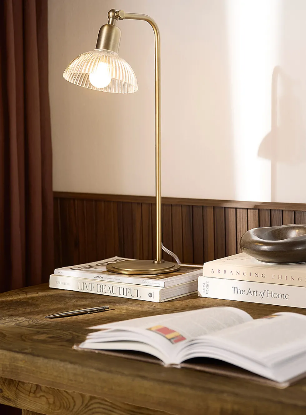 Iron and fluted-glass table lamp