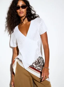 Irregular ribbing crossover V-neck sweater