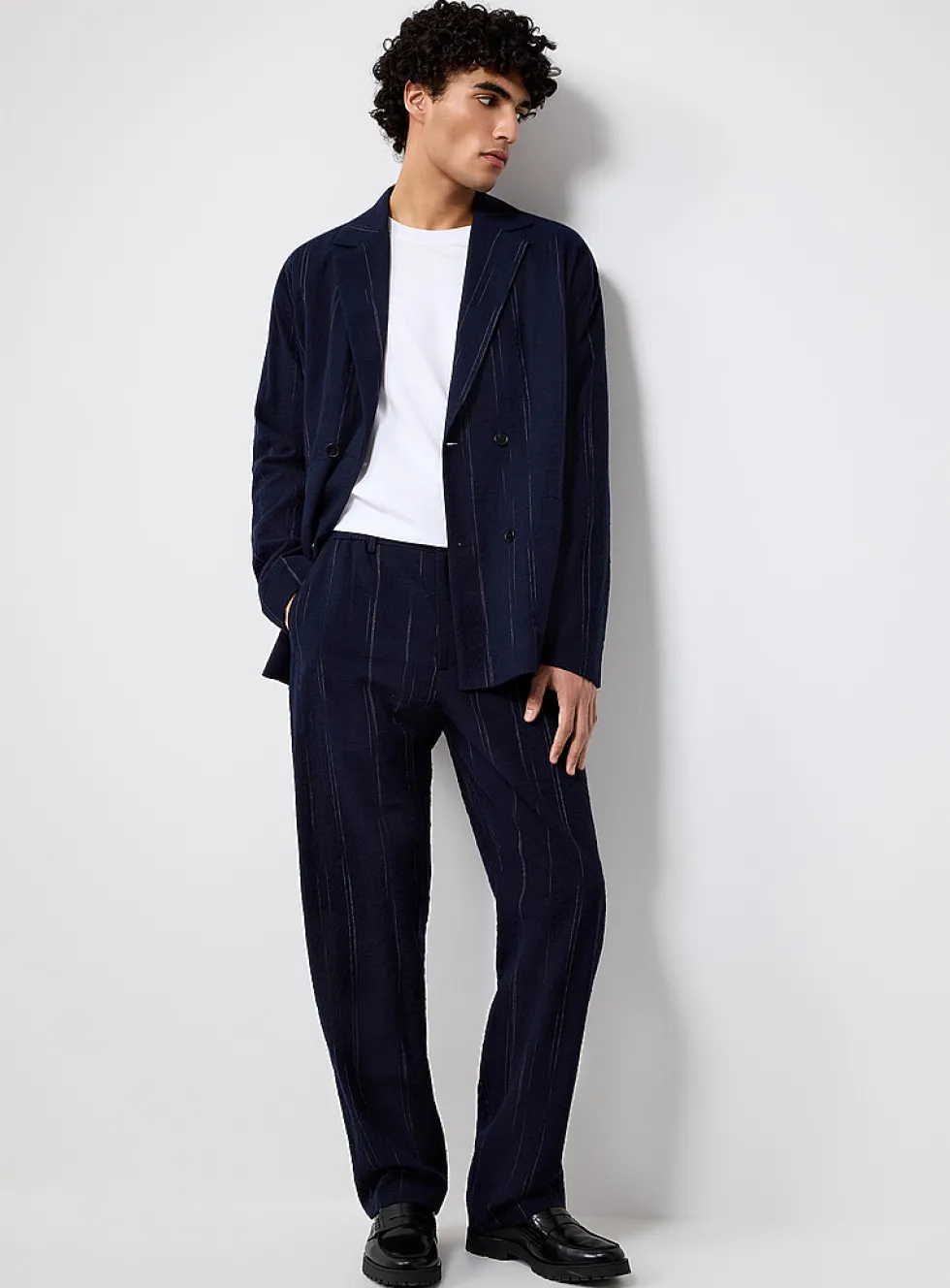 Irregular stripe seersucker pant