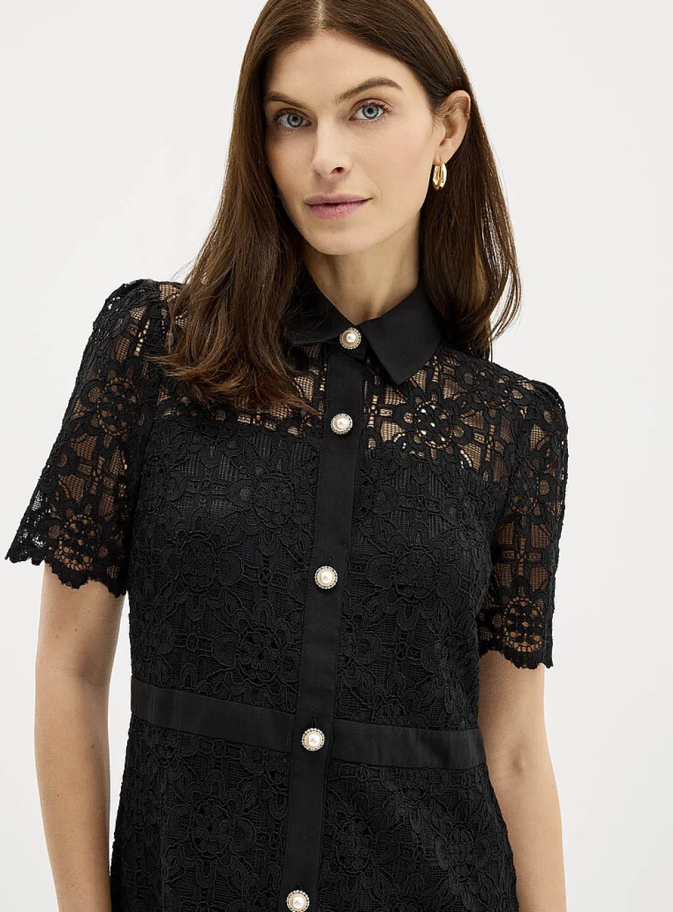 Jewel buttons guipure dress