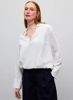 Johnny collar flowy balloon blouse