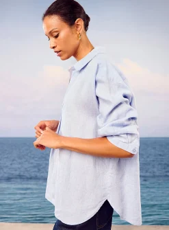 Johnny collar pure linen blouse