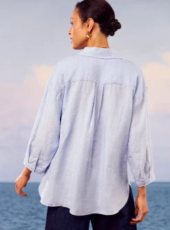 Johnny collar pure linen blouse