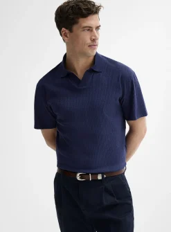 Johnny-collar textured jersey polo