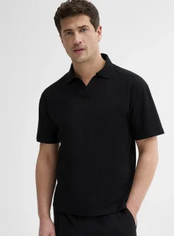 Johnny-collar textured jersey polo
