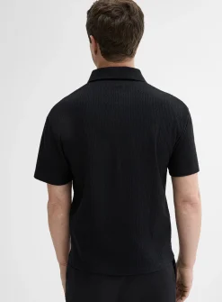Johnny-collar textured jersey polo