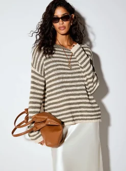 Kakhi stripes ribbon-knit boat-neck sweater