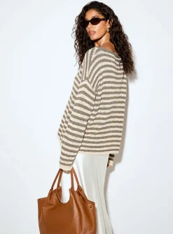 Kakhi stripes ribbon-knit boat-neck sweater