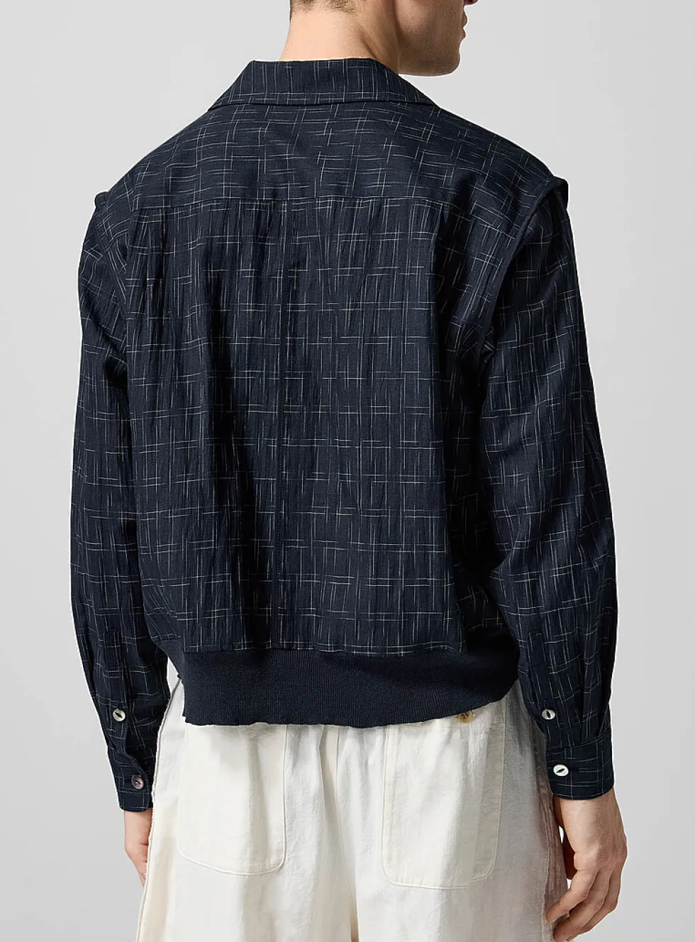 Knit hem geometric pattern cabana shirt