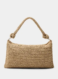 Knotted tubular handle braided-straw bag