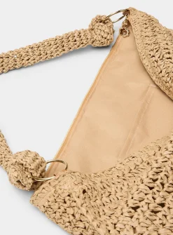 Knotted tubular handle braided-straw bag