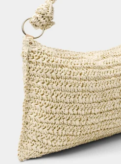 Knotted tubular handle braided-straw bag