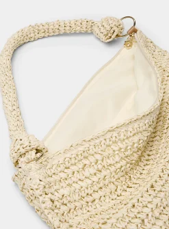 Knotted tubular handle braided-straw bag