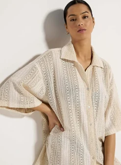 Lace crochet loose camp shirt
