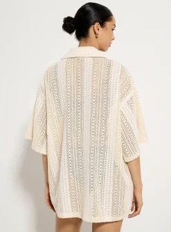 Lace crochet loose camp shirt
