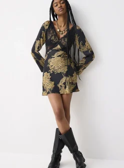 Lace cutouts paisley pattern short dress