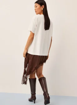Lace trim asymmetrical T-shirt dress