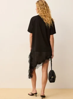 Lace trim asymmetrical T-shirt dress