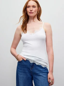 Lace trim ribbed cami