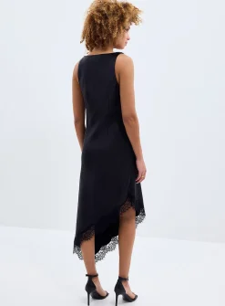 Lace trim satiny asymmetrical skirt