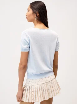 Lace trim sheer knit sweater