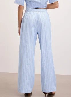 Lace trim striped wide-leg pant