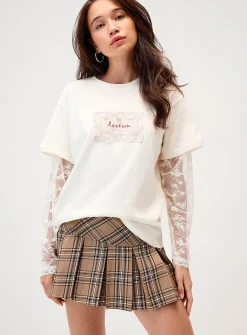 Lace-sleeve layered fooler T-shirt