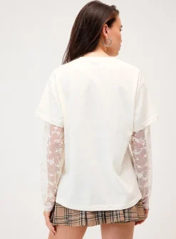Lace-sleeve layered fooler T-shirt