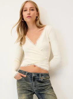 Lace-trim bolero wrap top