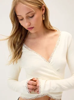 Lace-trim bolero wrap top