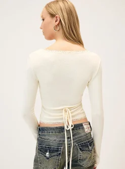 Lace-trim bolero wrap top