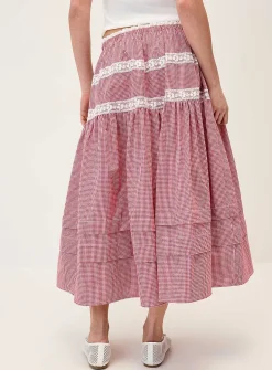 Lace-trim maxi skirt