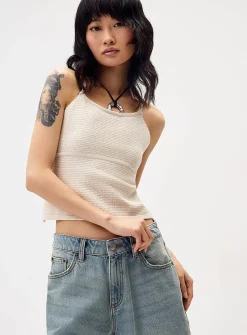 Lace-up back knit cami