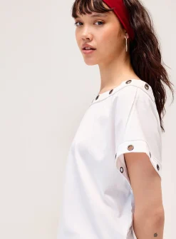 Large eyelets off-the-shoulder T-shirt