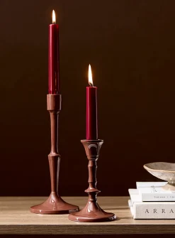 Large glossy chocolate brown ceramic candleholder