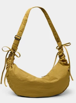 Large half-moon crisp fabric shoulder bag