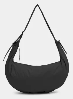 Large half-moon crisp fabric shoulder bag