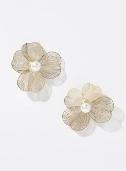 Large metallic flower earrings