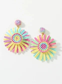 Large raffia flower earrings