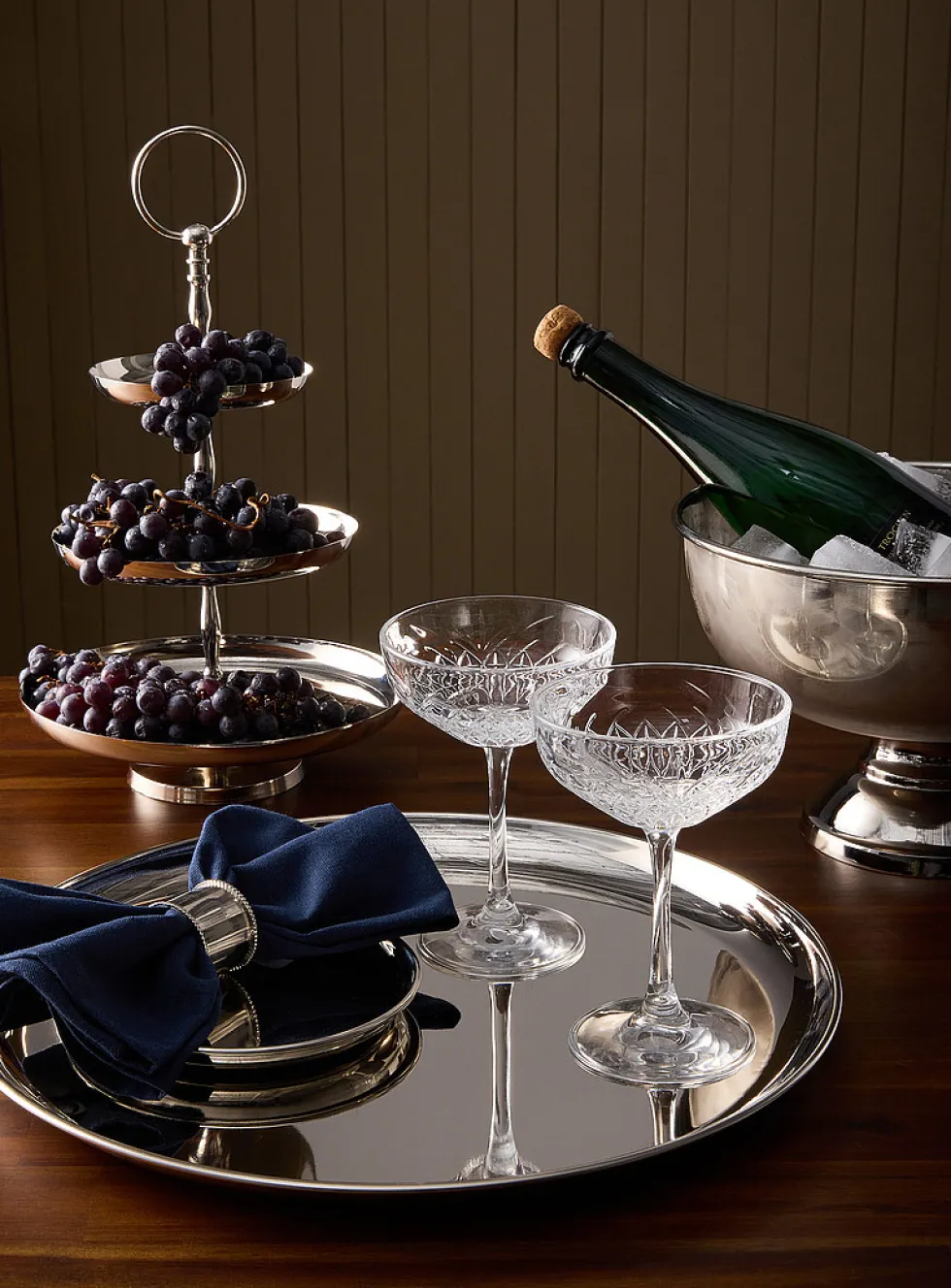 Large round metallic serving tray