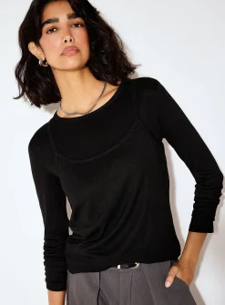 Layered cami long-sleeve T-shirt