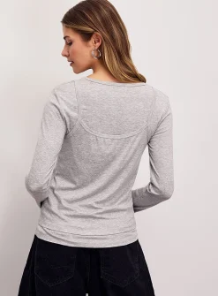 Layered cami long-sleeve T-shirt