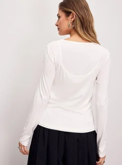 Layered cami long-sleeve T-shirt
