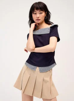 Layered effect checkered T-shirt