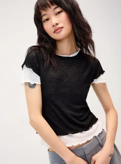 Layered lettuce-trim fooler T-shirt
